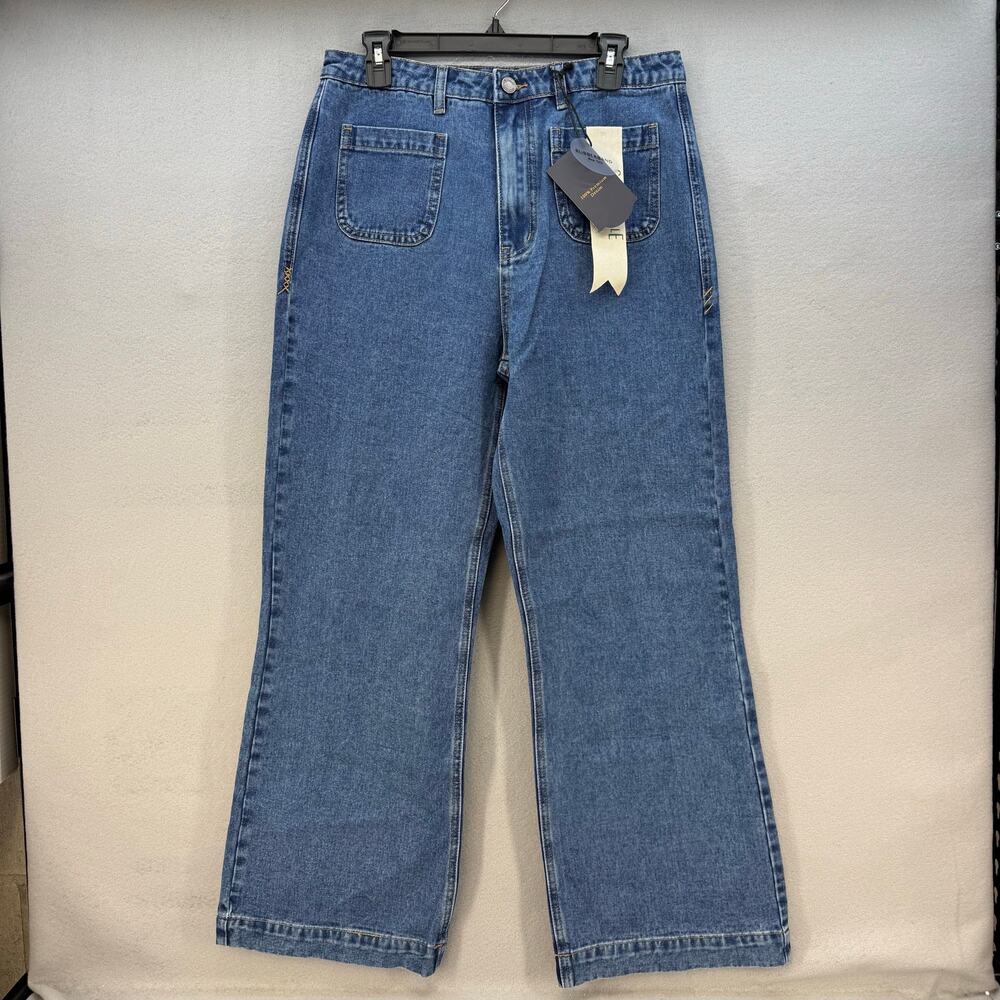 Rubberband Stretch Jeans Women's 30 11/12 Blue Patch Pocket Wide Leg NWT